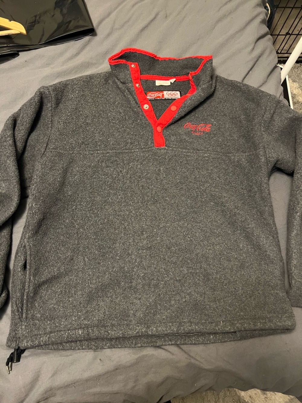 Coca-Cola Staff Charcoal Gray Fleece Pullover with Red Trim